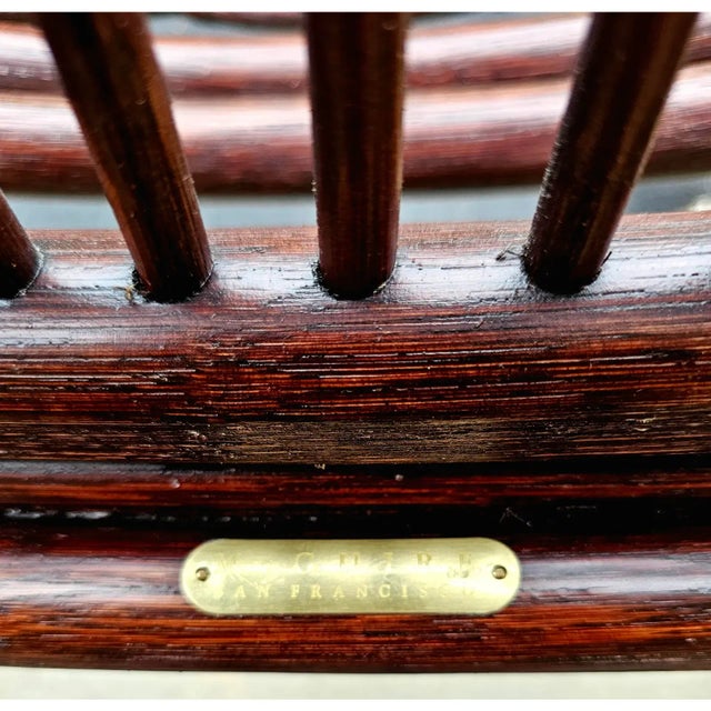 McGuire McGuire Organic Modern Rattan Raffia Glass Top Occasional Table and Target Back Chairs Set of 3 For Sale - Image 4 of 12