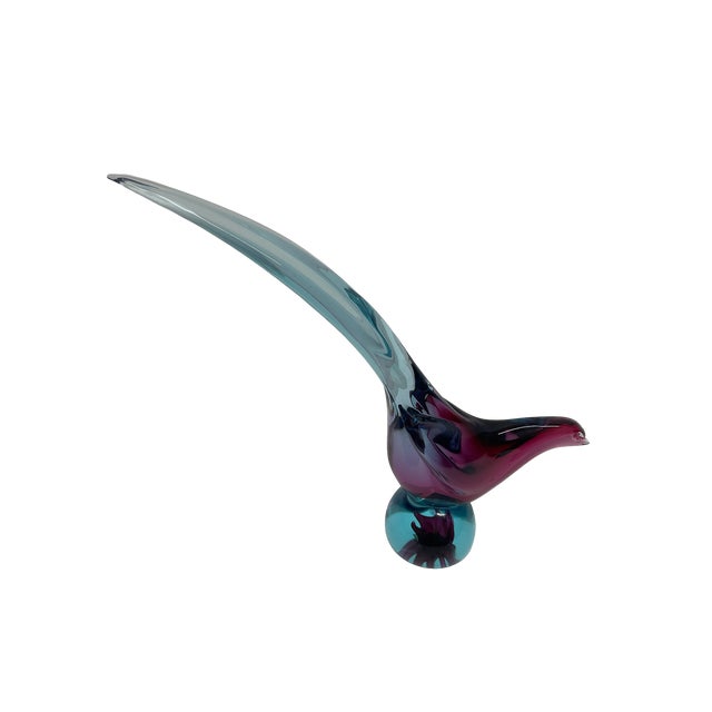 Glass Murano Glass Bird Sculpture in Blue and Amethyst For Sale - Image 7 of 9