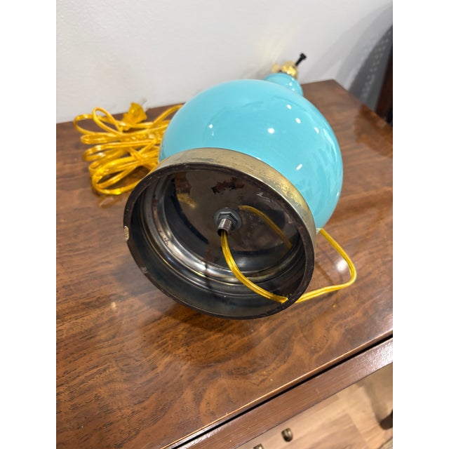 1960s Mid-Century Modern Turquoise Ceramic Single Gourd Lamp For Sale - Image 4 of 4