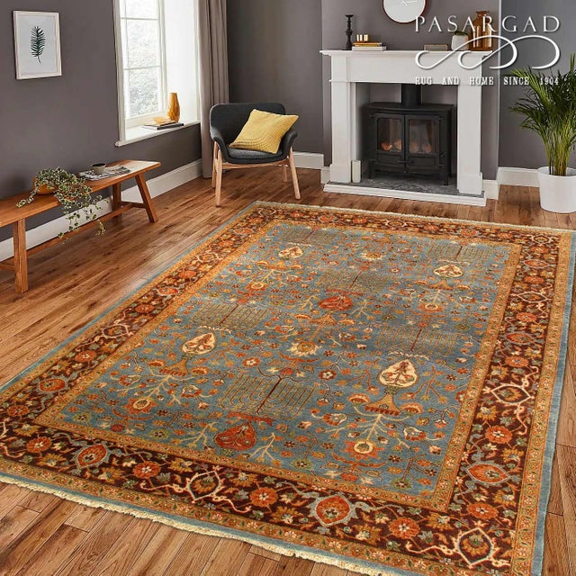 Pasargad DC Light Blue Color Fine Hand Knotted Persian Design Rug For Sale - Image 4 of 4