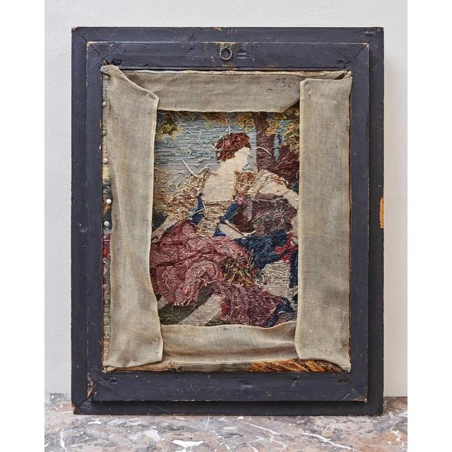 Brown Hand-Woven Tapestry with Romantic Scene in Gilded Frame For Sale - Image 8 of 10
