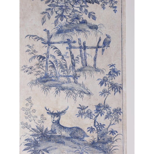 Textile A Set of Vintage-Style Blue-and-White French Chinoiserie Four-Panel Hanging scrolls.Framed. For Sale - Image 7 of 16