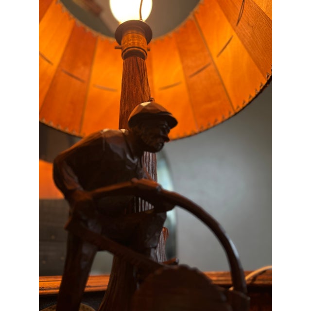 Folk Art Mid 20th Century Paul E. Caron Lamp With Shade For Sale - Image 3 of 8