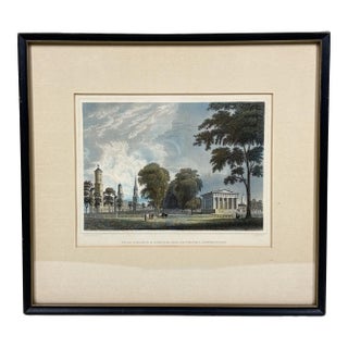 Antique Hand-Colored Steel Engraving: "Yale College & State House, New Haven, Connecticut" (C. 1831) Reproduction For Sale