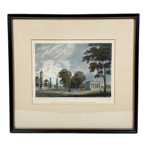 Antique Hand-Colored Steel Engraving: "Yale College & State House, New Haven, Connecticut" (C. 1831) Reproduction