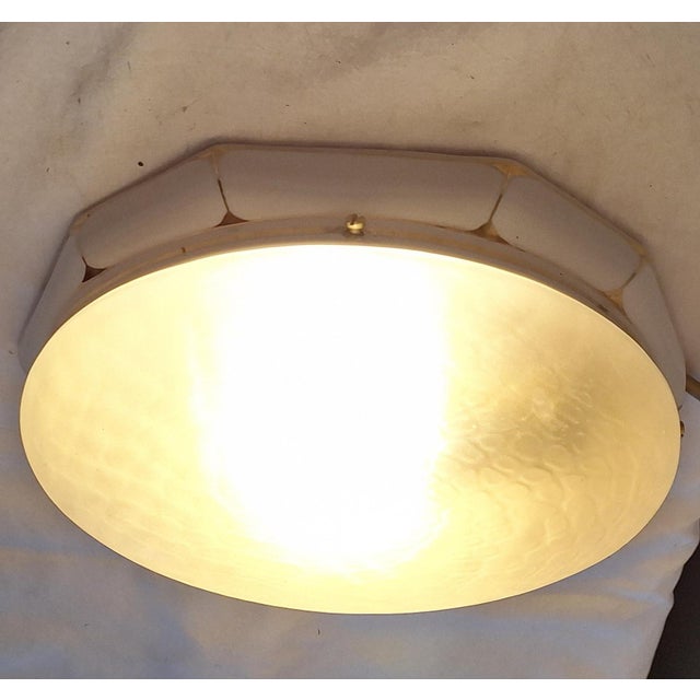 Glass German Art Deco White Porcelain Ceiling Lamp with Oval Matt Glass Shade from Brunnquell, 1930s For Sale - Image 7 of 11