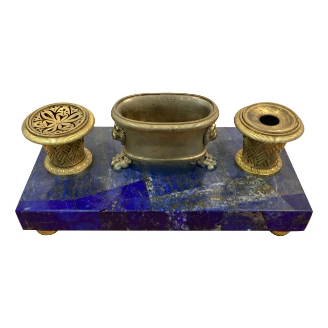 Antique French Lapis Lazuli and Gilt Bronze Inkwell For Sale