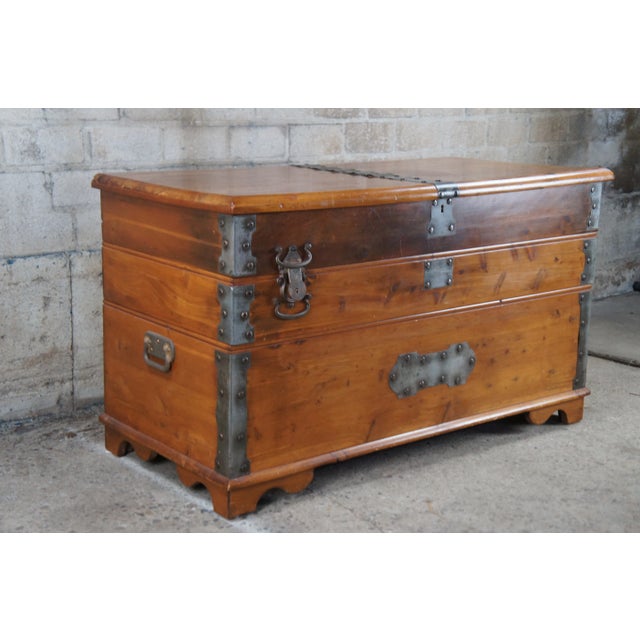 American Pine Campaign Style Banded Stacking Swivel Top Blanket Chest Storage Trunk For Sale - Image 4 of 12