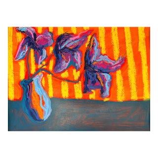 Purple and Blue Abstract Floral Still Life Painting on Paper 9x12 For Sale