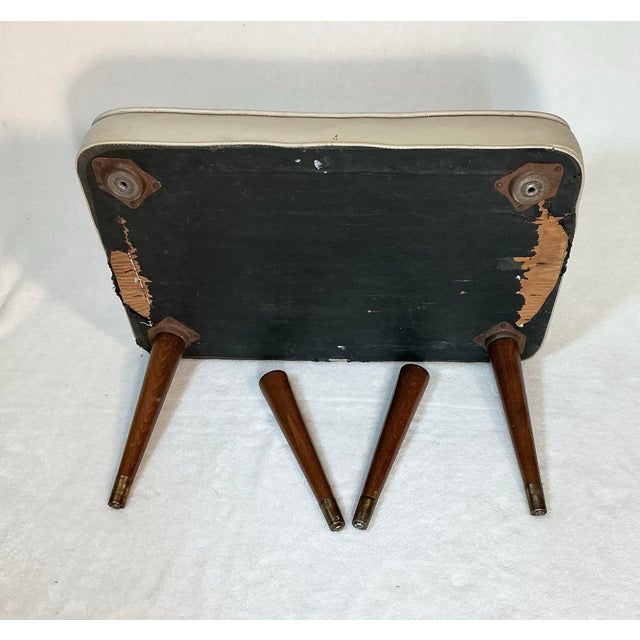 Wood Vintage 50s Mid-Century Modern Ottoman Footstool Bench Off White Vinyl For Sale - Image 7 of 11