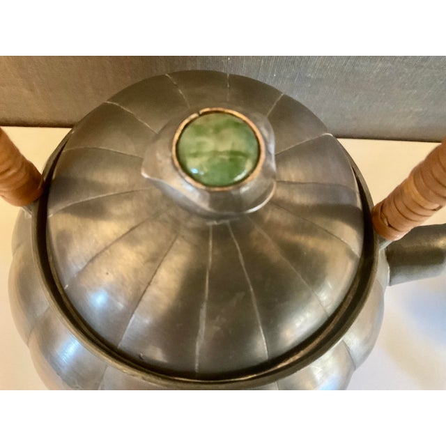 Mid 20th Century Vintage Art Deco Pewter Set, Teapot & Lotus Leaf Dish - Set of 2 For Sale - Image 5 of 13