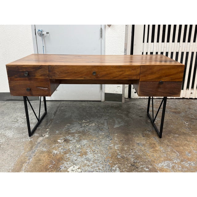 Design Plus Gallery presents the Atwood Rustic Industrial Desk from Crate & Barrel. This desk pairs a thick wood case with...