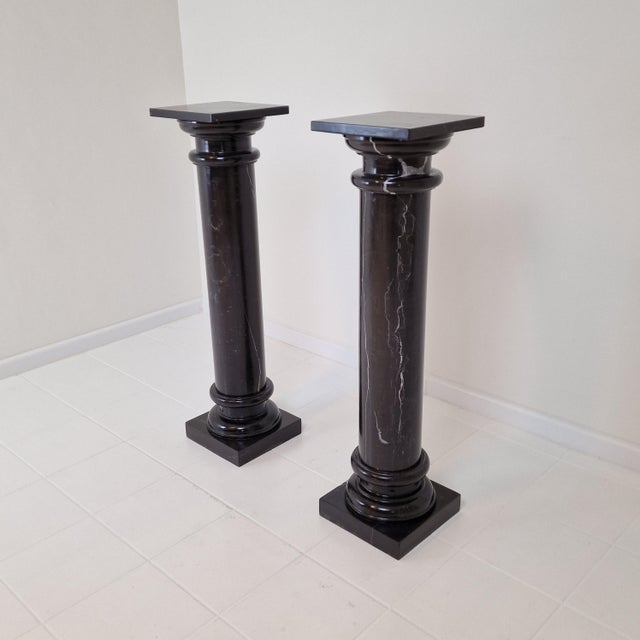 Mid-Century Modern Black Pedestals in Belgian Hardstone, Set of 2 For Sale - Image 3 of 18