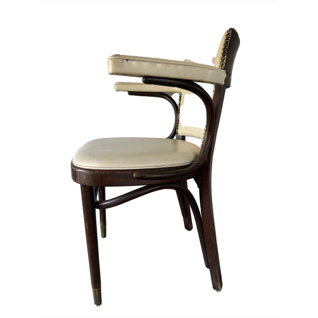 Mid-Century Modern Mid 20th Century Bentwood Mid-Century Cream Leather Armchair With Nail-Head Details For Sale - Image 3 of 13
