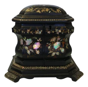 19th Century Papier Mâché Lacquered Jewelry Box Hand Painted with Inlaid With Mother-Of-Pearl
