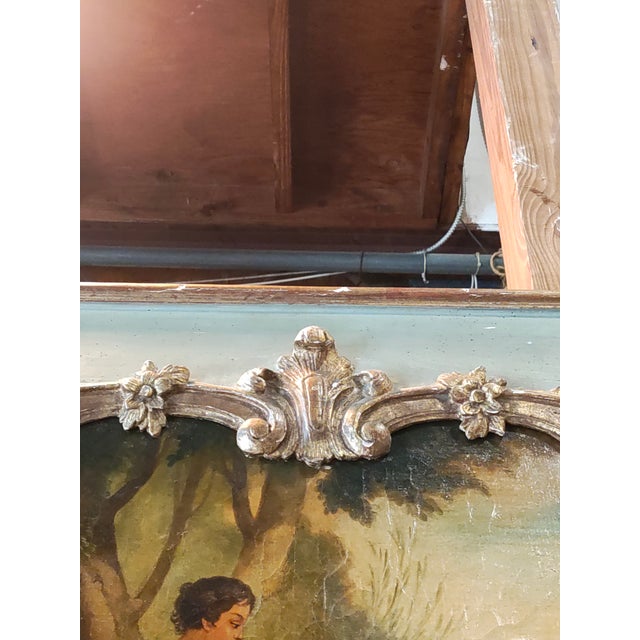Mid 19th Century Large Mid-19th Century French Louis XV Style Trumeau Mantel Mirror With Hand-Painted Pastoral Scene For Sale - Image 5 of 9