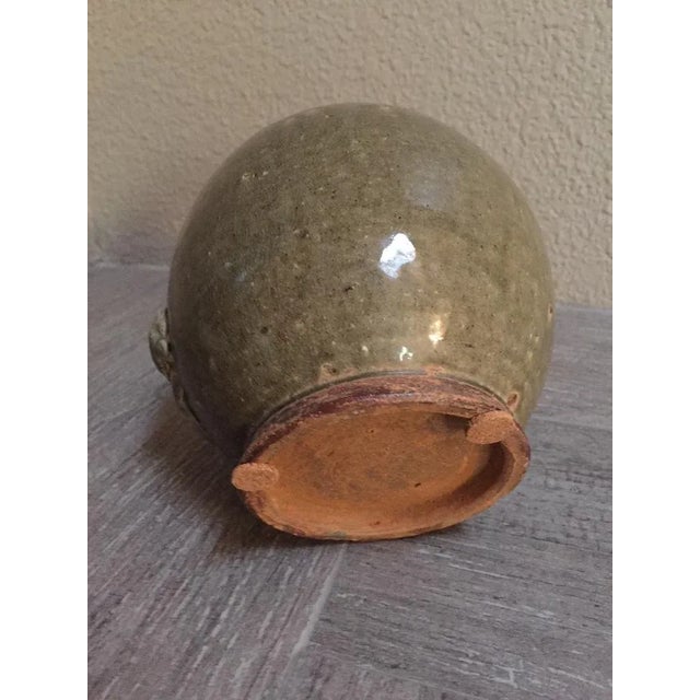 Folk Art Asian Woman Inside in Olive Glaze Decorative Jar For Sale - Image 3 of 4