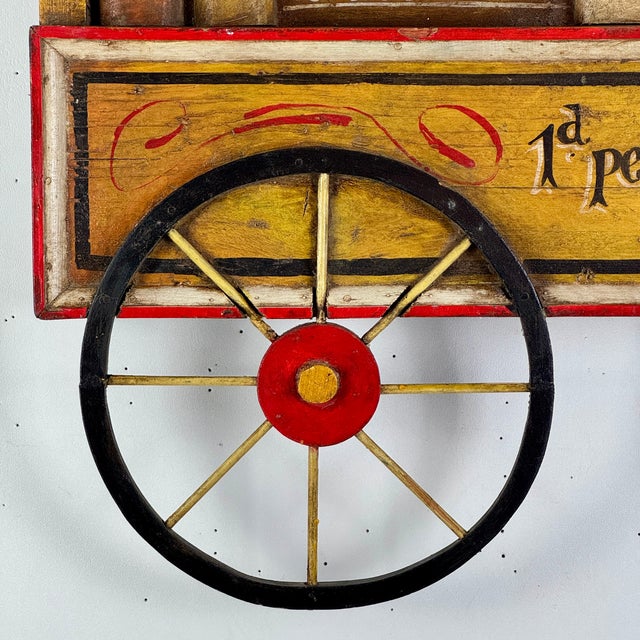 Yellow Vintage Large Elaborate Wooden Trade Sign for Grimes Dairy in Form of Wagon Cart For Sale - Image 8 of 10