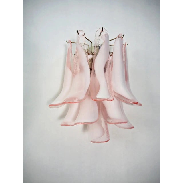 Pair of Italian Murano Wall Lights Mazzega – 10 Pink Lattimo Glass Petals For Sale In Los Angeles - Image 6 of 12