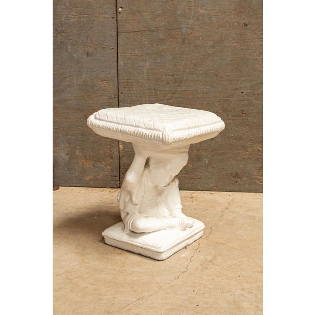 1960s Hollywood Regency Cast Cement Garden Stool or Table With Classical Child Figure and Lion For Sale - Image 4 of 9