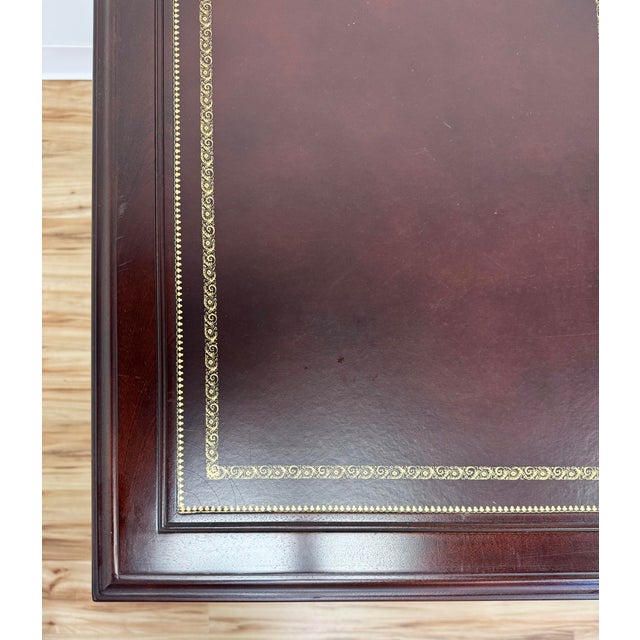 Brown Vintage Chippendale Style Sligh-Lowry Leather Top Mahogany Executive Desk For Sale - Image 8 of 12