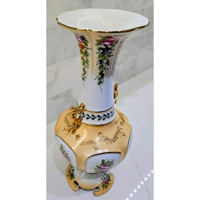 Dresden Porcelain Richard Klemm Dresden Antique Hand-Painted Floral Porcelain Vase With Gold Gilt Handles, Germany For Sale - Image 4 of 13