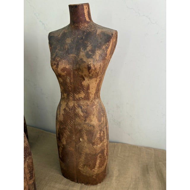 Rare trio of French half dress forms probably used for display circa 1910. Handmade papier mache with great patina and...