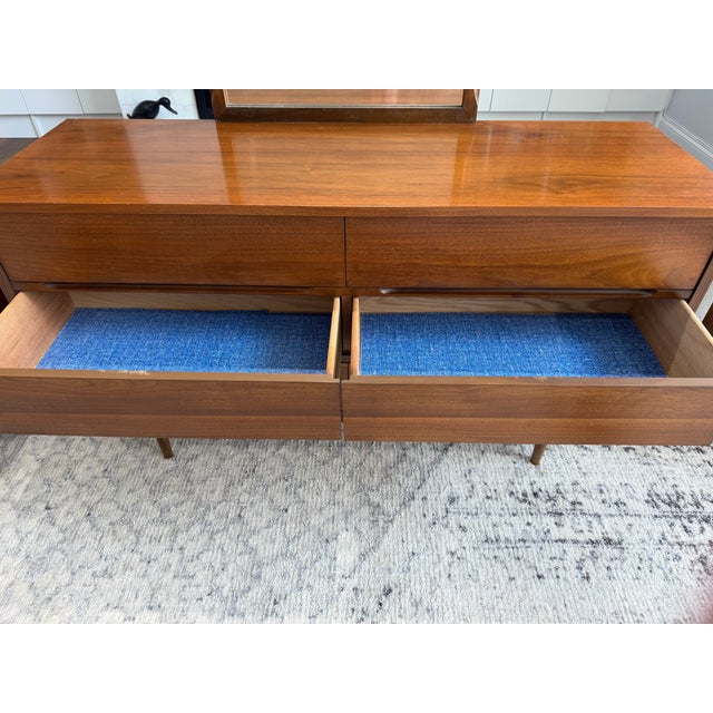 1960s Mid Century Modern Walnut Lowboy Dresser With Mirror For Sale - Image 6 of 7