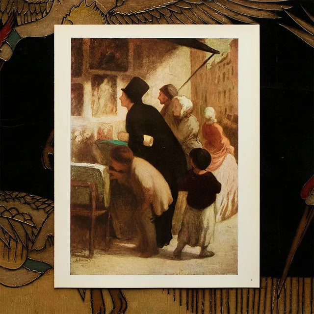 American Circa 1950s After Honoré Daumier "The Print Fanciers" Vintage Full Color Print For Sale - Image 3 of 6