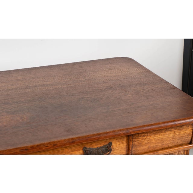 American Antique Arts & Crafts Oak Writing Table / Console For Sale - Image 3 of 15