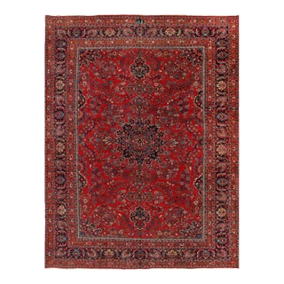 Rust Persian Semi Vintage Hand Knotted Fine Kashan 9'11'' X 13'2'' For Sale