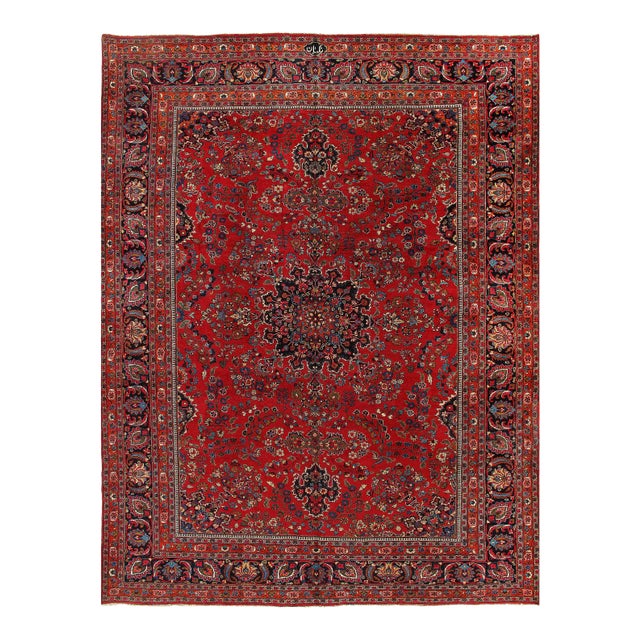 Rust Persian Semi Vintage Hand Knotted Fine Kashan 9'11'' X 13'2'' For Sale