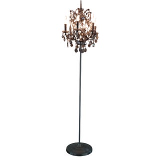 Iron & Smoke Crystal Floor Lamp For Sale