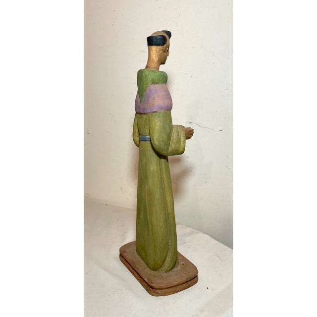 Tall Vintage Original Folk Art Hand Carved Painted Wood Religious Saint Santos For Sale - Image 9 of 14