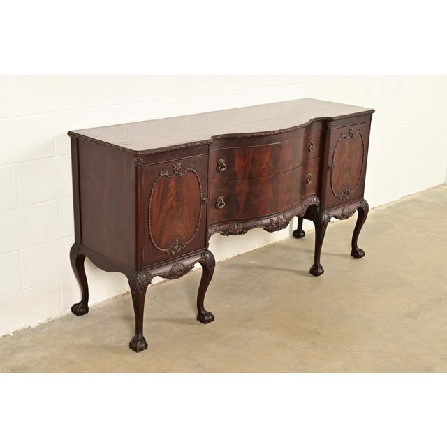 Romweber Romweber Antique Chippendale Flame Mahogany Serpentine Front Sideboard Credenza, Circa 1920s For Sale - Image 4 of 13