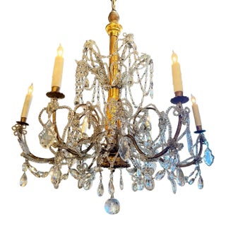 19th C. Italian Giltwood and Crystal Chandelier For Sale