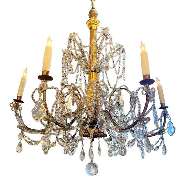 19th C. Italian Giltwood and Crystal Chandelier For Sale