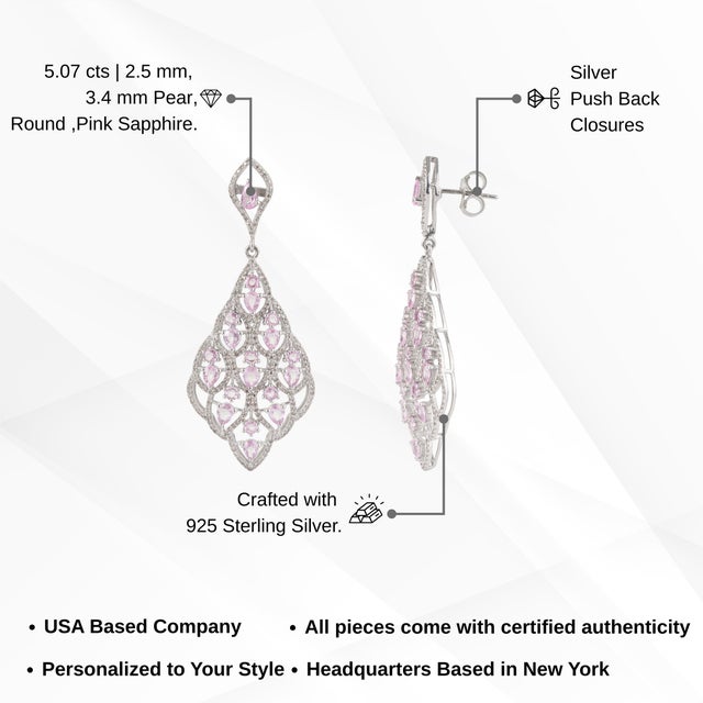 Sparkling Elegant 5.07 TCW Pink Sapphire & Diamond Partywear Dangle Earrings, 2 Pieces For Sale - Image 11 of 13
