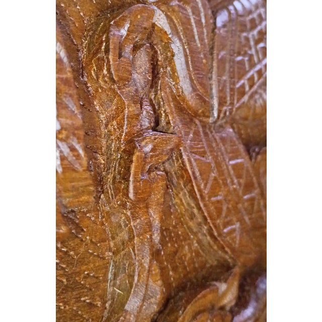 Intricately Carved Thai Teak Ramakien Wall Panel - Ramayana Mythological Relief 24" X 11.5" For Sale - Image 4 of 5