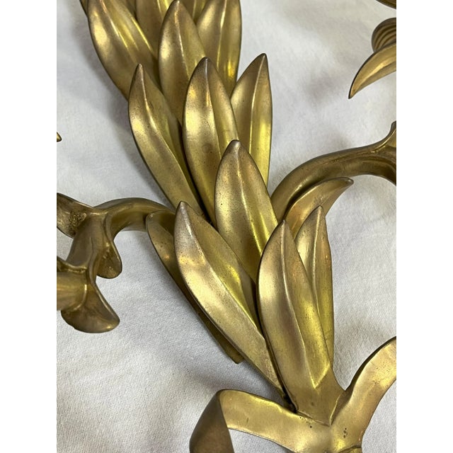 Brass Hollywood Regency Heavy Brass La Barge Style 2-Candle Wall Sconces- a Pair For Sale - Image 8 of 12