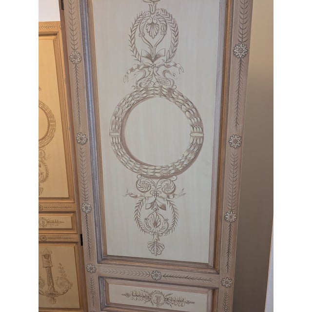 Cream Maitland-Smith Hand Painted Regency Room Divider Screen For Sale - Image 8 of 18