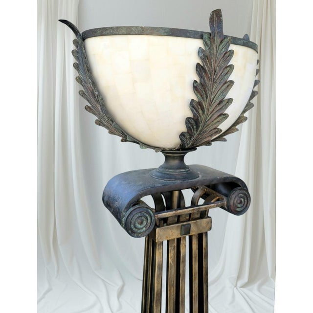Art Deco Vintage Maitland Smith Art Deco Tessellated Stone Brass Iron Marble Base Floor Lamp For Sale - Image 3 of 14