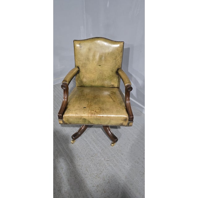 Leather and Mahogany Office Desk Chair, 1920s For Sale - Image 6 of 12