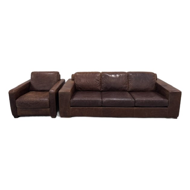 Natuzzi Gregory Italian Leather Sofa & Matching Lounge Chair - Model 2191/1834 For Sale