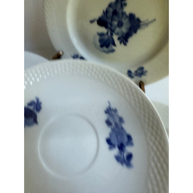 1980's Royal CopenhagenDenmark Blue Flowers Braided Edges Six(6) Salad Plates 7.5",Six(6) 7" Saucers(#8195),Six(6) Saucers 6.5"(#8269) - 18 pcs For Sale - Image 14 of 18