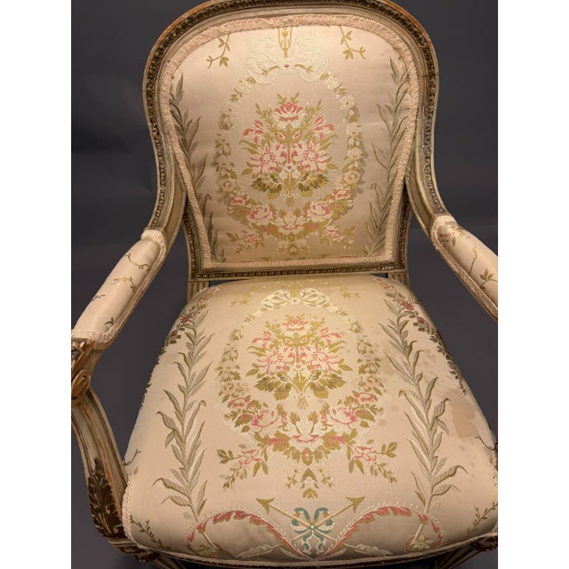 Printmaking Materials 19th Century French Louis XVI Polychrome & Parcel-Gilt Armchairs, Set of 4 For Sale - Image 7 of 11