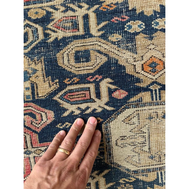 Early 20th Century Distressed Caucasian Perpedil Navy Rug 3.8 x 4.8 For Sale - Image 10 of 11