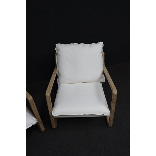 Pair of Washed Oak Sling Lounge Chairs With White Linen Cushions For Sale - Image 4 of 10