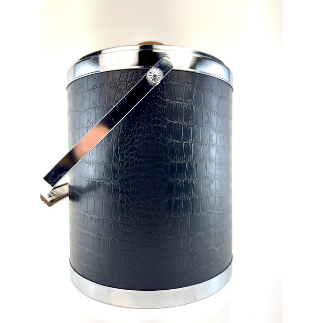 Black 1960s Mid-Century Modern Kromex Black Faux Alligator, Chrome & Wood Ice Bucket For Sale - Image 8 of 11