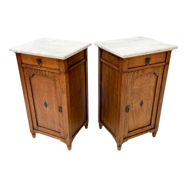 Antique Art Nouveau Oak Nightstands, 1900s, Set of 2 For Sale